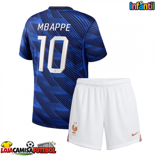 Camisa de Futebol França Kylian Mbappe #10 Equipamento Principal Infantil Mundo 2026 Manga Curta (+ Calças curtas)